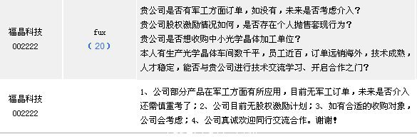 [互动]福晶科技:无军工订单 是否介入待考虑